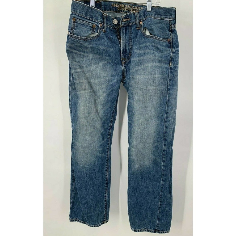 American Eagle AEO Mens Size 31X32 Slim Straight Medium Wash Denim Blue Jeans